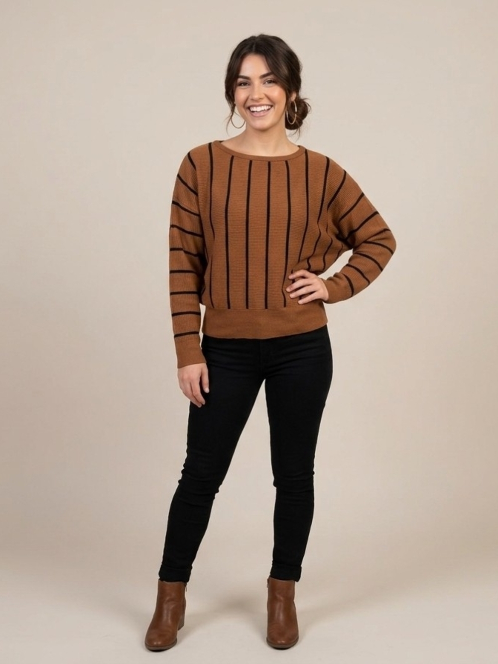 Philosophy Chestnut Striped Crewneck Sweater